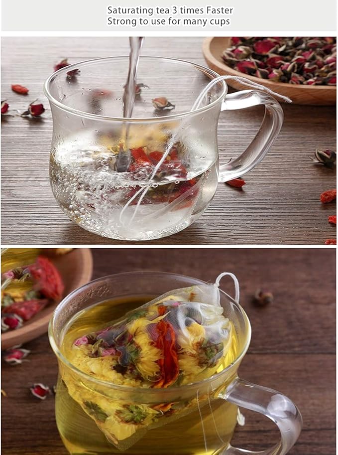 50 Pcs Tea Filter Bags Disposable Tea Bags for Loose Tea Herb Spice Empty Mesh Small Drawstring Seal Infuser Strainer Diy Bath Tea Bags Sachets (2.36x3.1inch)