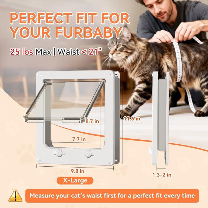 LIBBEPET Cat Door Interior Door, 4 Way Locking for Cats ≤25 lbs，Extra Large