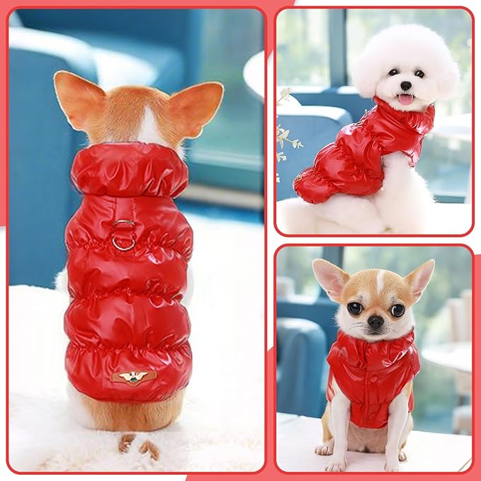 ABRRLO Winter Warm Dog Jacket for Small Medium Dogs Cat Cold Weather Coats with Harness Paded Dog Fleece Vest Waterproof Windproof Dogs Snow Jacket Pet Puppy Clothes (Red,S)