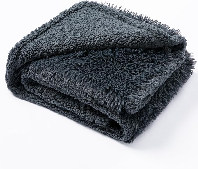 Waterproof Dog Blanket Pet Throw Blankets Fluffy Long Faux Fur Reversible Puppy Blankets 40x28in Furniture Protector Cover for Sofa Bed Couch Bed Cover Washable for Dogs Cats (Grey S)