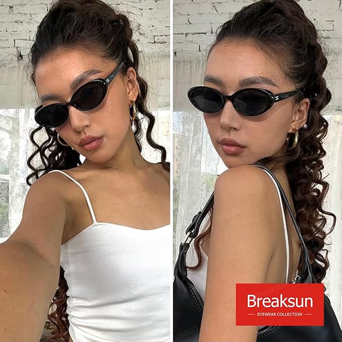 Breaksun Retro Oval Sunglasses for Women Men Fashion Small Oval Sunglasses 90s Vintage Shades