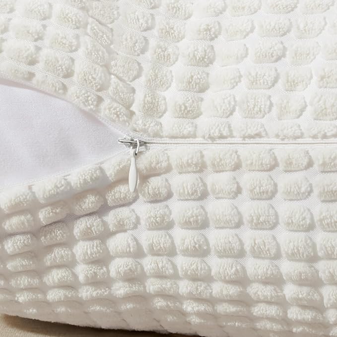 Softalker Corduroy Decorative Throw Pillow Covers 18x18, Set of 2, Cream | Soft Boho Striped Pillow Cases, Couch Fluffy Cushion Covers for Farmhouse Home Decor Bed Living Room