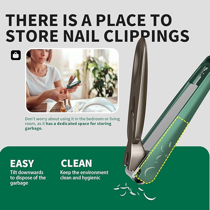 Nail Clippers for Men with Catcher, 2-Pack Large & Small Anti-Splash Nail Clippers for Fingernails & Toenails, Sharp Stainless Steel Heavy-Duty Self-Collecting Nail Cutter for Men Women