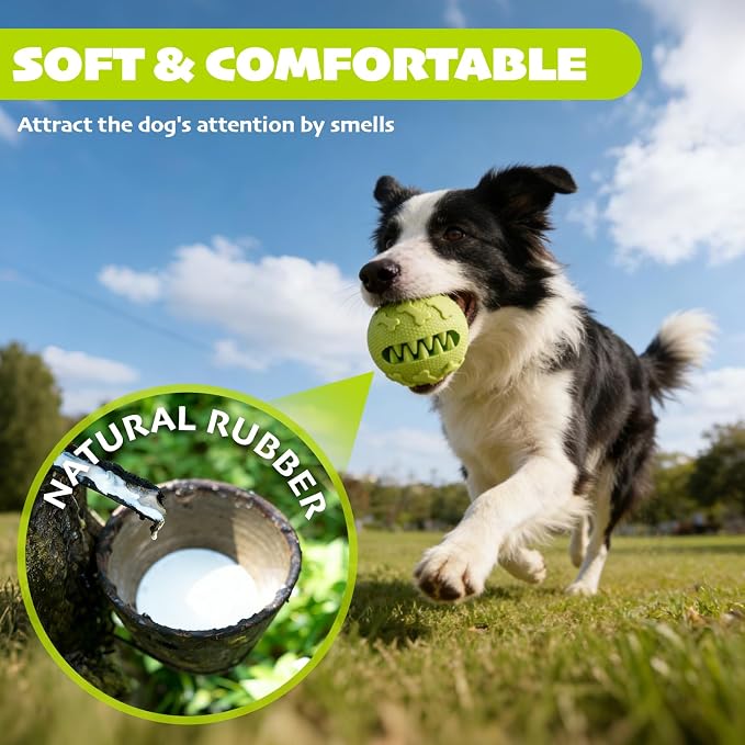 Dog Balls Treat Dispensing Toys for Medium & Large Breeds, 3inch / 7.5cm Natural Rubber Dog Puzzle Toy Slow Feeder for Mental Stimulation, Anxiety Relief & Interactive Play