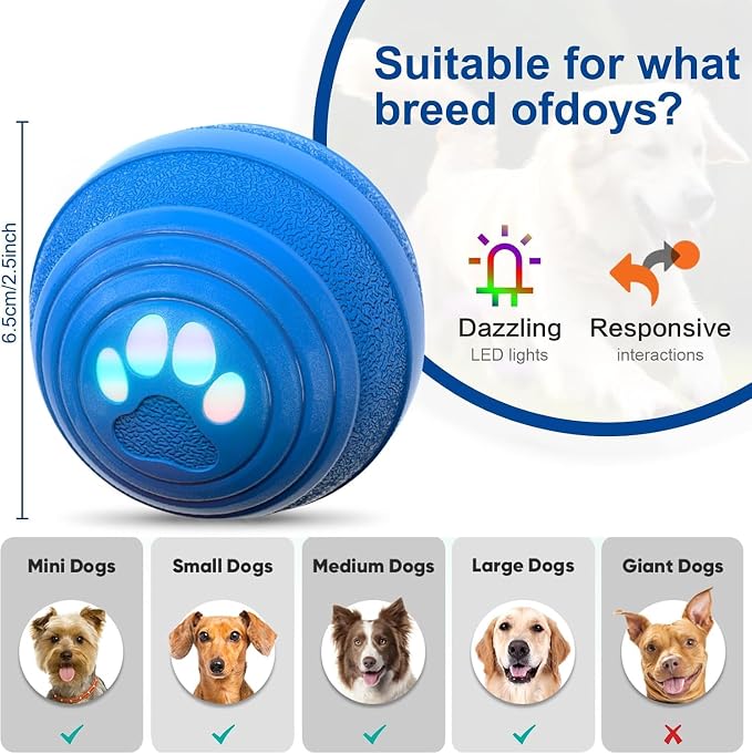 Interactive Dog Toys - Auto Bouncing & Rolling, Chew-Resistant E-TPU Material, 3 Interactive Modes, IPX7 Waterproof, Remote Control, USB Rechargeable, Puppy Toy，Small and Medium-Sized Dogs