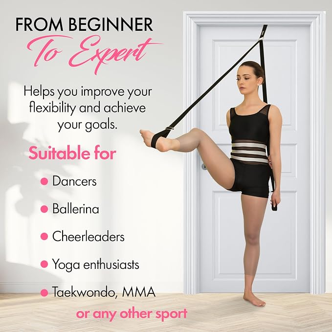 Stretching Strap With Door Anchor - Stretching Equipment to Improve Legs Flexibility - Splits Trainer For Home Ideal In Ballet, Dance, Cheerleading, Taekwondo, Yoga, Pole Dancing & Gymnastics