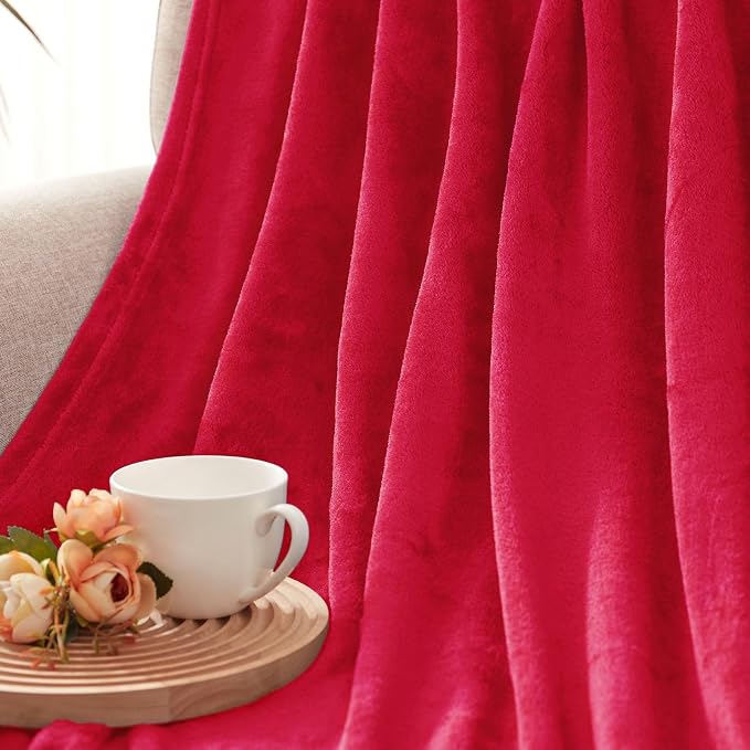 Exclusivo Mezcla Soft Fleece Blanket Twin Size for Bed, Red | 60x80 Inches, Double-Sided Brushed Flannel, Lightweight Plush Cozy Blanket for Home Decor, All Season, Machine Washable