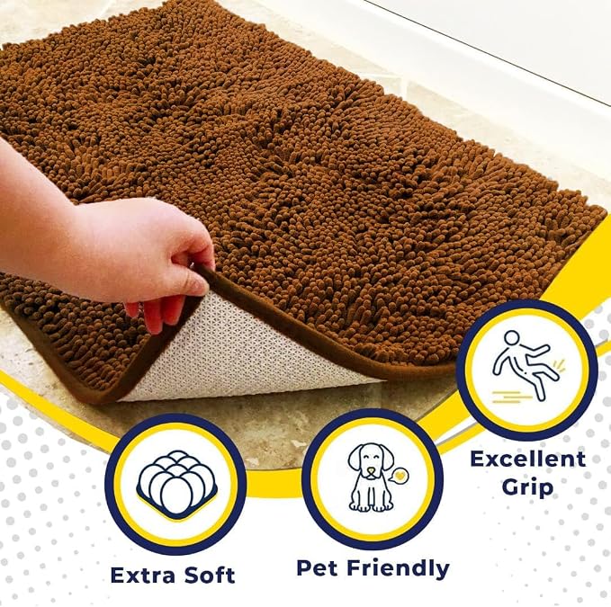 Muddy Mat® | Super Water Absorbent Door Mat Indoor, Microfiber Quick Dry Chenille Entryway Rug, Slip Resistant Front Door Mat, Indoor Mats for Entryway, Machine Washable Pet Rug, Amber 3ft x 8ft