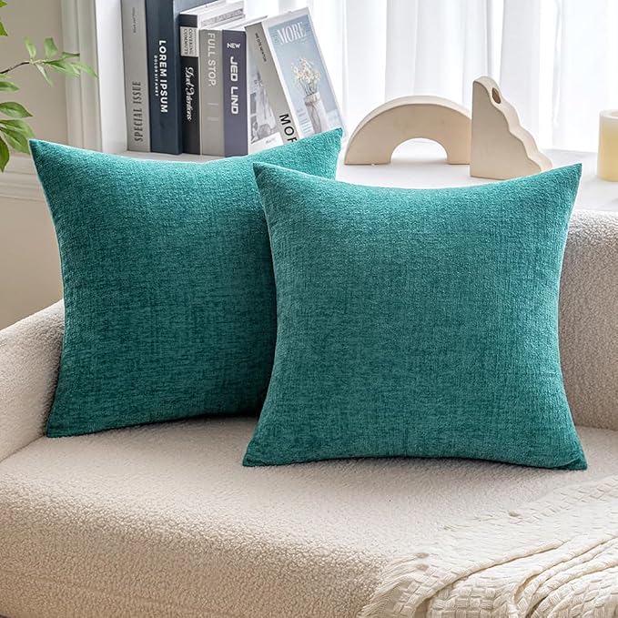 MIULEE Soft Chenille Euro Throw Pillow Covers Teal 26x26 Pack of 2 | Modern Home Decor, Classic Decorative Pillows, Solid Dyed Cases, Boho Couch Cushion Covers for Sofa Bed Living Room