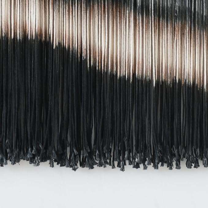 Jakalin Macrame Wall Hanging Black Dip Dye Fiber Tapestry Handmade 57"x35" | Fiber Yarn Wall Art,Craftsmanship,Hand-dip Dyed, Boho Style to Bedrooms, Living Rooms, Nursery ,Couch,or Entryways.