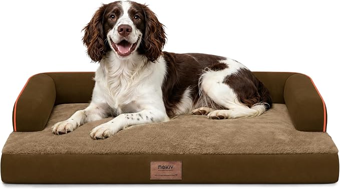 Orthopedic Waterproof Dog Bed with Bolster for Extra Large Size Dogs | Pillow Support for Neck Relief, Egg Crate Foam, Waterproof Liner, Anti-Slip Bottom, Removable Bolster Cover, 48 x 33 Inch