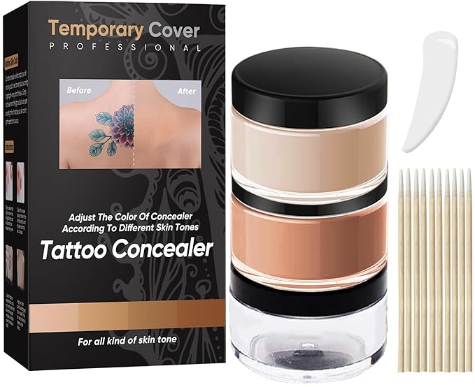 Tattoo Cover Up Makeup Waterproof, 2 Color Long Lasting Tattoo Concealer for Body, Covers Scars, Vitiligo, Dark Spots, Waterproof & Sweatproof