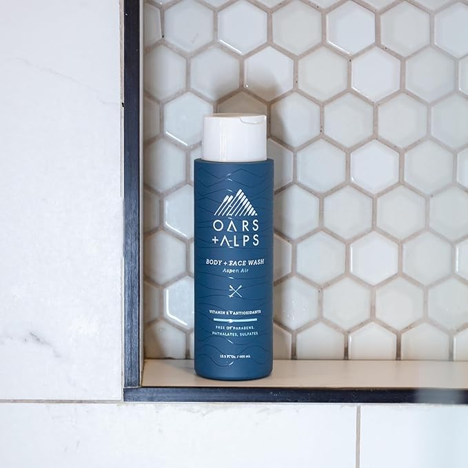 Oars + Alps Mens Moisturizing Body and Face Wash, Skin Care Infused with Vitamin E and Antioxidants, Sulfate Free, Aspen Air, 2 Pack