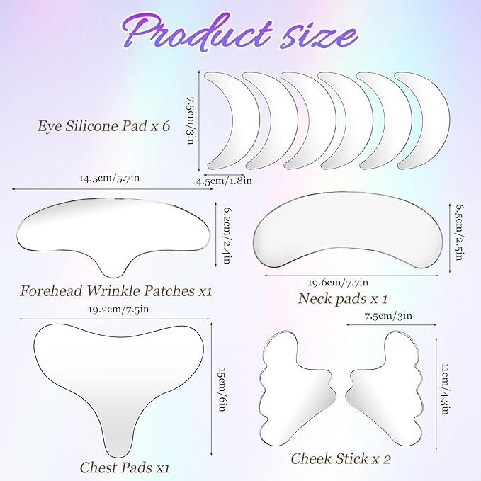 Dimeho 11 Pcs Neck Wrinkle Patches Reusable Silicone Forehead Wrinkle Mask No Adhesive Under Eye Pad for Plump Wrinkles Skin Lines Overnight Beauty Eyecare Cream Applicator while Sleeping