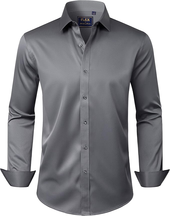 J.VER Men's Dress Shirts Solid Long Sleeve Stretch Wrinkle-Free Formal Shirt Business Casual Button Down Shirts