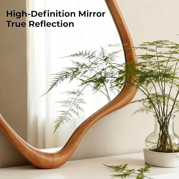 Asymmetrical Mirror, Irregular Wall Mirror, Wall Mirrors Decorative for Bedroom Living Room Entryway Hall, Wood Mirror for mid Century Modern Decor 29" H x 23" W