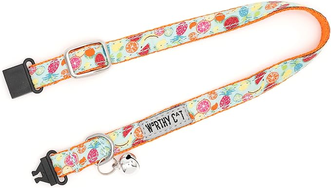 THE WORTHY DOG Characters Patterns, Breakaway Cat Collar with Bell, Blue