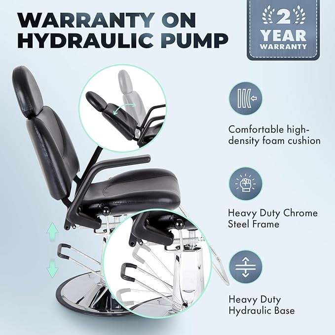 Buy-Rite Sue Reclining Styling Chair - All-Purpose Hydraulic Salon Chair for Hair Stylists & Barbers, Adjustable Headrest, 150° Recline, Heavy-Duty Chrome Base, SY-6769AP