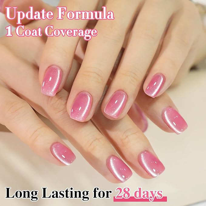 Double Rhythm 15ML Jelly Glass Cat Eye Gel Polish with Magnet Holographic Glitter Shimmer Translucent Sheer Color Salon Soak Off Magnetic Nail at Home (Mermaid Pink Violet-MC1194)