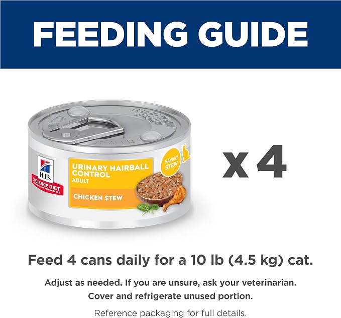 Hill's Science Diet Adult Urinary & Hairball Control Wet Cat Food | #1 Veterinarian Recommended, Chicken Stew, 2.9 oz. Cans, 24-Pack