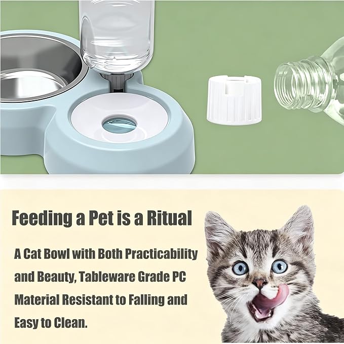 YSHOME&PET Double Dog Bowls, Cat Food & Water Bowl Set with Water Dispenser | Detachable Durable Stainless Steel Bowl Gravity Feeder for Small or Medium Size Dogs Cats Kittens Rabbits Bunny Easy to Clean