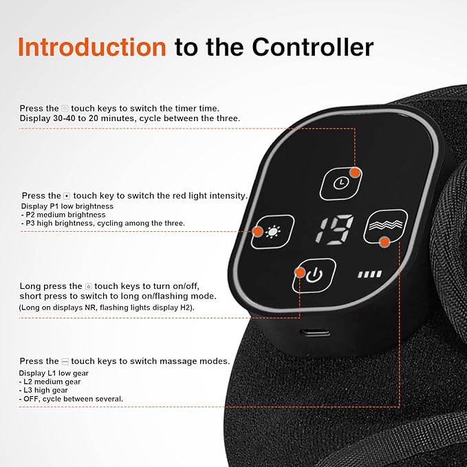 Red Light Knee Brace with Vibration Massage, Cordless Knee Massager with Heat and Red Light Therapy, 660nm&850nm Infrared RedLight Therapy Wrap for Knee Joint, Heated Therapy Device for Pain Relief
