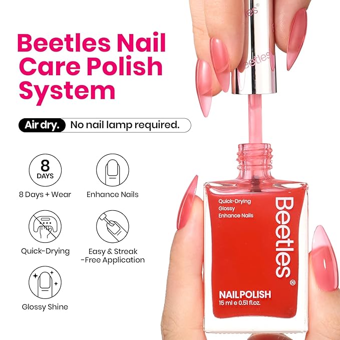 Beetles Nail Polish - Fast Drying Red Finger Nail Polish (15ml) No UV Lamp Needed Nail Lacquer Manicure Diy Nail Art Home Salon Spring Gift For Women