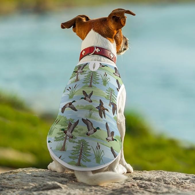 Dog Soft Breathable Clothes Cat Fashion Shirt Pet Blue Mallard Duck Hunting Theme Cute Tank Tops T Shirt