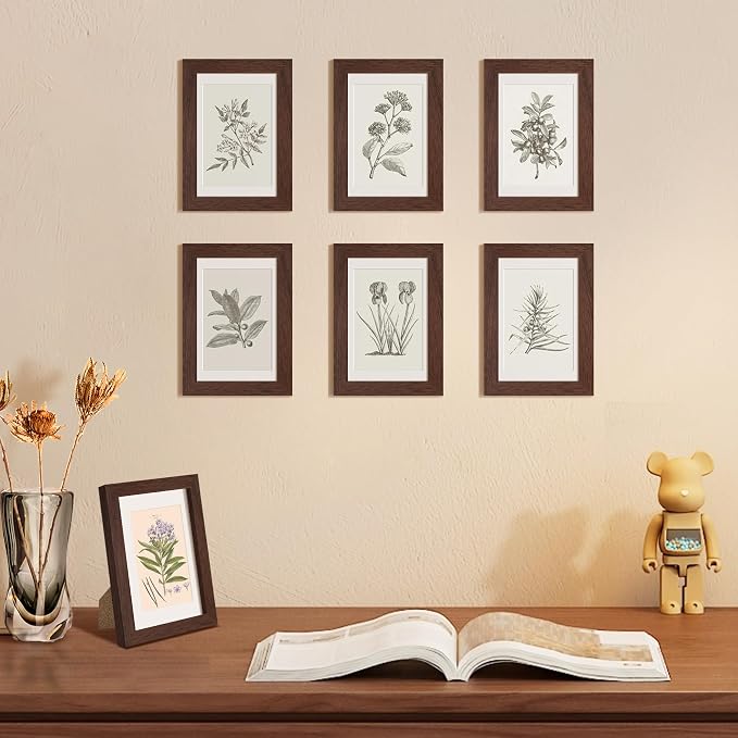 upsimples 4x6 Picture Frame Set of 10, Display Pictures 3.5x5 with Mat or 4x6 Without, Multi Photo Frames Collage for Wall or Tabletop Display, Brown | Small Frame Fit 3.5x5 and 4 x 6 Photos, Wall or Tabletop Display, For Gallery Hallway Living Room, F...