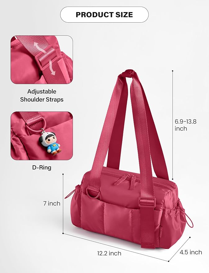 Uselike Small Gym Bag for Women, 7L Mini Duffle Bag for Travel, Lightweight Quilted Puffer Bag for Daily, Cute Shoulder Bag for Dance with Wet Pocket (Red)