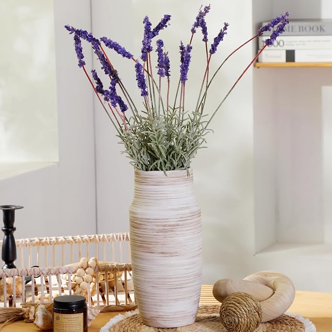 ALMA 14" White & Cream Floor Vase for Modern Minimalist Home Decor | Tall Boho Ceramic Vases for Pampas Grass, Decorative Flower Vases for Living Room, Entryway, Kitchen Island, Fireplace Decor