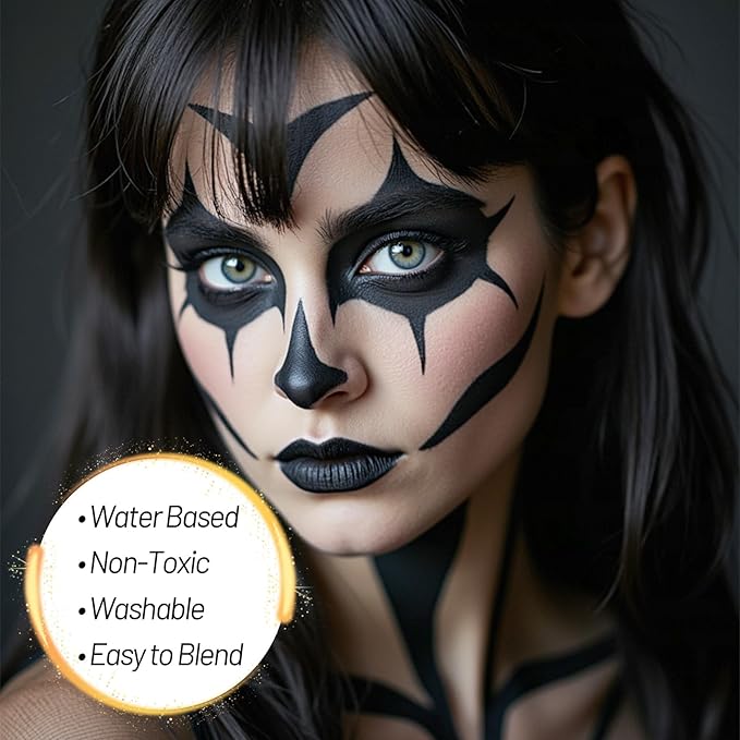 Black Water Based Face Body Paint, 2.37 OZ Large Tube Full Coverage Washable Face Paint Cream for Adult Carnival Cosplay Halloween SFX Skull Joker Zombie Vampire Skeleton Goth Makeup