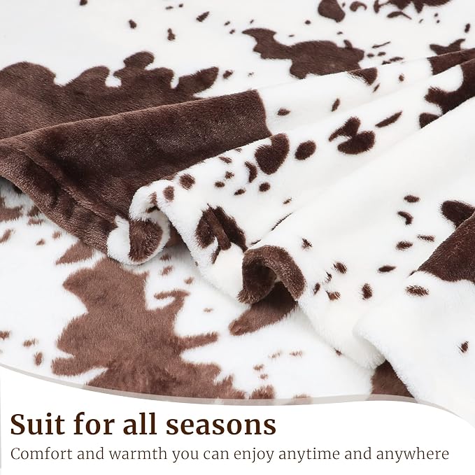 Cow Print Blanket Soft Flannel Cozy Cute Warm Plush Lightweight Throw Blanket for Couch Sofa Bed All-Season Cow Fleece Throws for Adults Kids Boys Teens Gifts 50"x60"