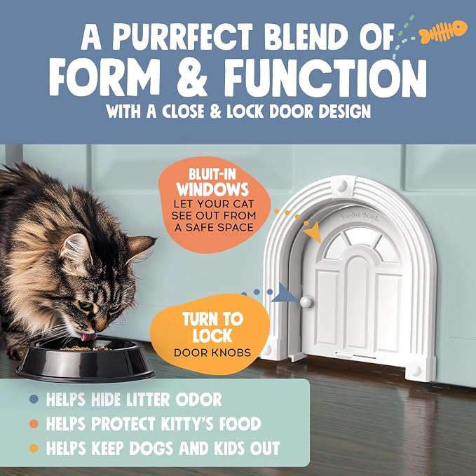 Purrfect Portal Meow Manor® Cat Door Interior Door - No-Flap, Fits Cats Up to 20 lbs, Easy DIY Setup, No Training Needed
