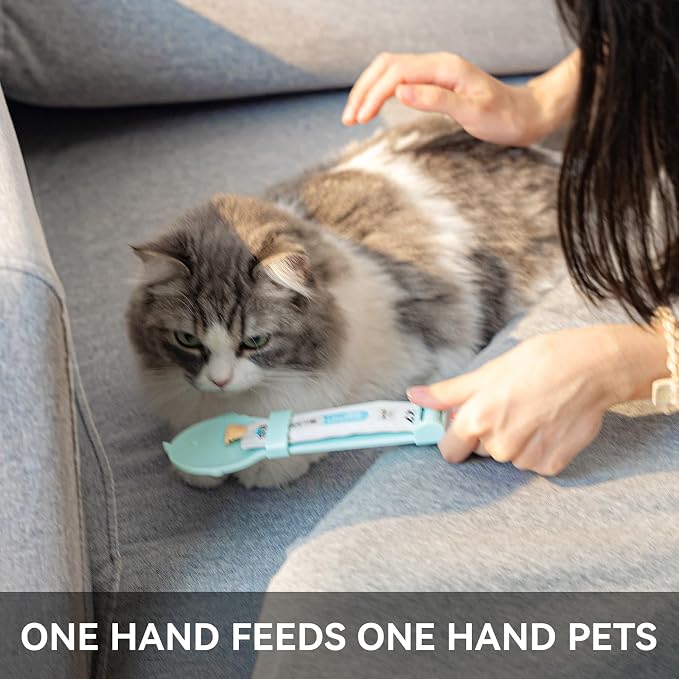 BOWERBIRD 3-in-1 Multi-Function Food Spoon & Can Opener with Squeeze Feeder Tube | Feeding Spoon for Wet Food, Cat Treats & Supplements | Cat Strip Feeder for Easy Lickable Treats (2PCS)