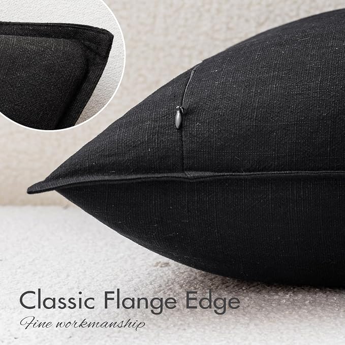 EMEMA Decorative Linen Throw Pillow Covers 18x18 Inch Black | Boho Farmhouse Neutral Couch Throw Pillows for Bed Pack of 2 Accent Pillowcase Modern Sofa Cushion Livingroom Home Decor