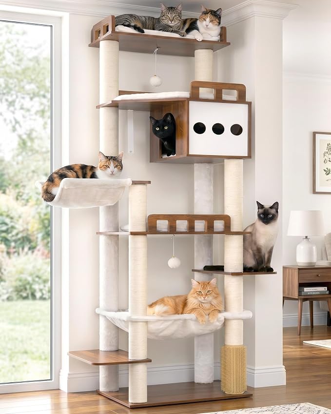 Modern Cat Tree, 76'' Tall Cat Tower - 3 Big Platform GCT103EB