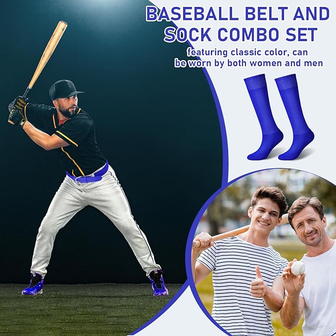 Zhanmai Baseball Belt and Socks Combo Adjustable Softball Socks and Elastic Waist Belt for Youth Boys Girls, Adult