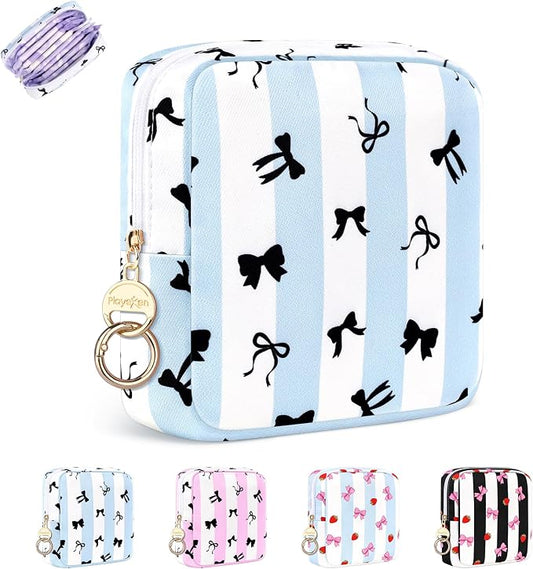 Period Bag for Teen Girls, Canvas Sanitary Napkin Storage Bag with Zipper, Portable Menstrual Pad Bag Tampon Holder for Purse