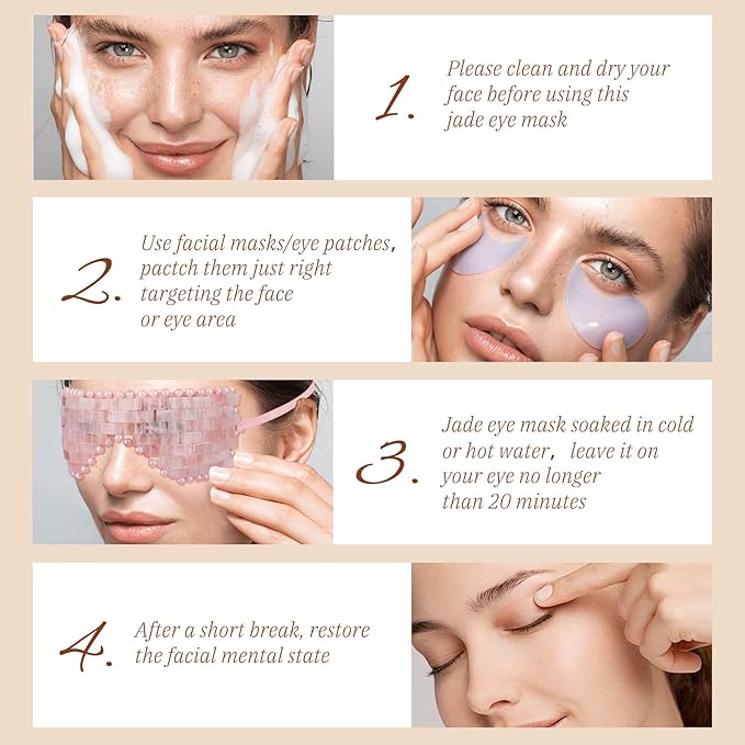 Rose Quartz Eye Mask, Natural Jade Mask for Facials, Hot or Cold Therapy for Anti-Aging, Puffiness & Dark Circles, Cooling for Migraines, Warmth for Sinus Relief