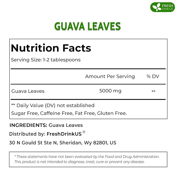 FreshDrinkUS, Premium 100+ Natural Guava Leaves, Whole Dried Leaves, 100% Pure, Natural Guava Loose Leaf Herbal Tea, No Additives, No Caffeine, Vegan