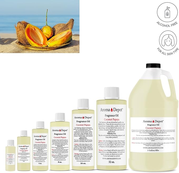 Aroma Depot Cocout Papaya 4 oz. Fragrance Oil I Perfume I Skin Oil I Scented Oil. Great for Candles, Bath Bombs, Body Butters, Creams & Lotions. Few Drops in The Diffuser, Burners, or Warmers.