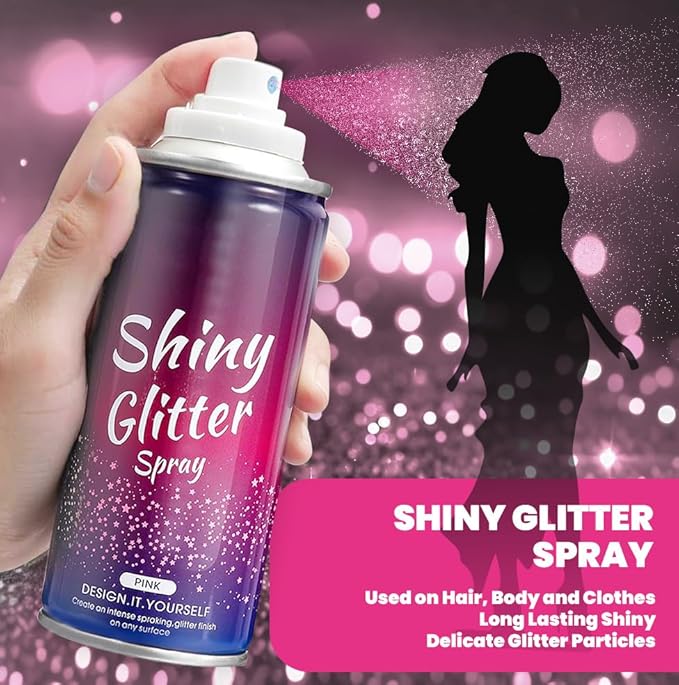 Body Glitter Spray Holographic Glitter Spray for Hair and Body, Quick-Drying Sparkle Highlighter Powder for Festival Concert Prom Rave (4.22 Fl Oz, Pink)