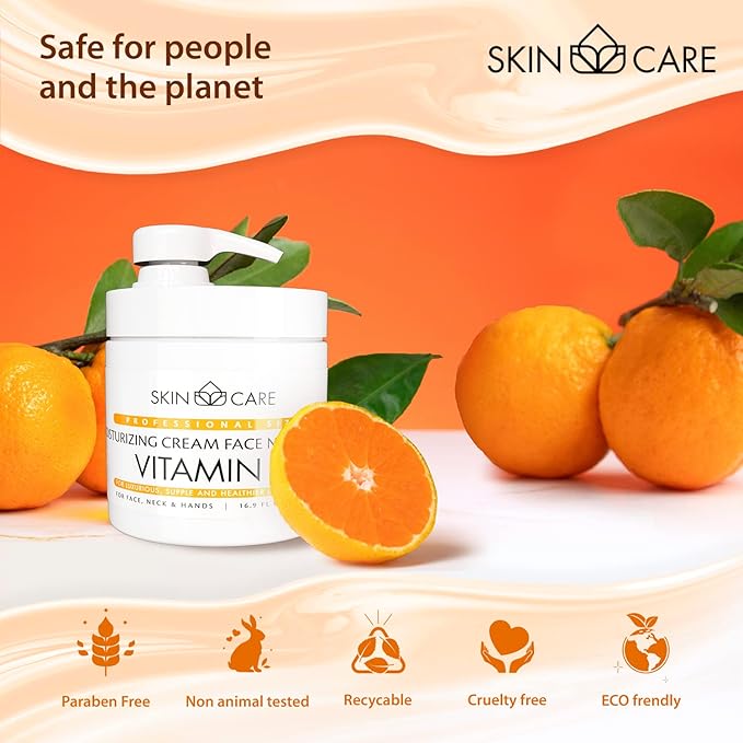 Skin Care Vitamin C 3-in-1 Moisturizer Face Cream, Neck and Hands - Treatment for Crepey Texture, Wrinkles and Sagging - Daily Lotion for All Skin Types - 16.9 fl. oz.