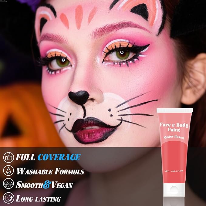 Pink Face Body Paint,Water Based Face Painting for Art Theater Halloween Party Cosplay,Sugar Skull Makeup, Clown, Costume, SFX Special Effect and Theme Parties