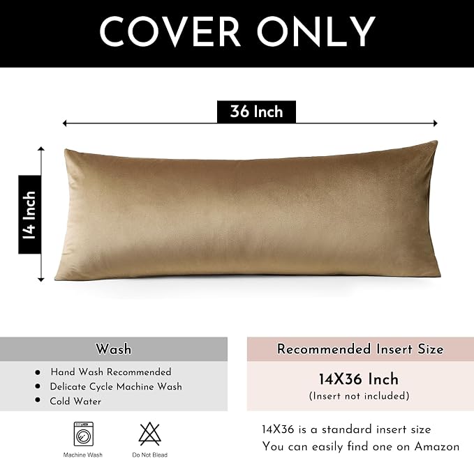 Artscope Luxury Velvet Lumbar Pillow Cover Super Soft Decorative Rectangle Pillowcases Soft Solid Cushion Cases for Couch Sofa Bedroom Car Decor 14x36 Inch Golden Brown