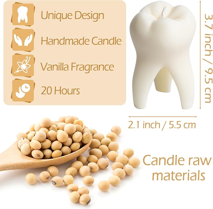 Zainpe Tooth Scented Candle Milky Dental Room Aesthetic Decor Vanilla Fragrance Candles Long Lasting Natural Soy Wax Aromatherapy Candle for Dentist Clinic Desk Supplies Dental Gifts 3.7 x 2.1 in