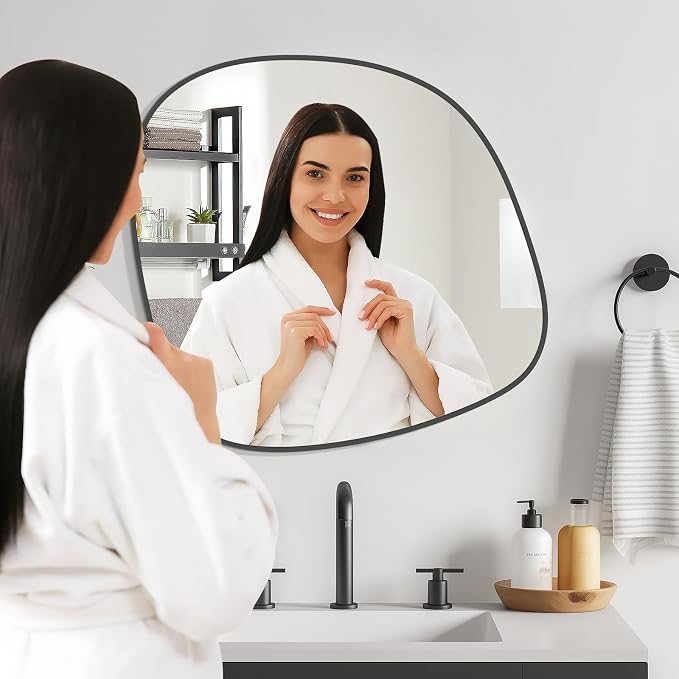 Asymmetrical Mirror, Irregular Wall Mirror, Wall Mirrors Decorative for Bedroom Living Room Entryway Hall, Unique Wall Mirror 27" H x 26" W, Black