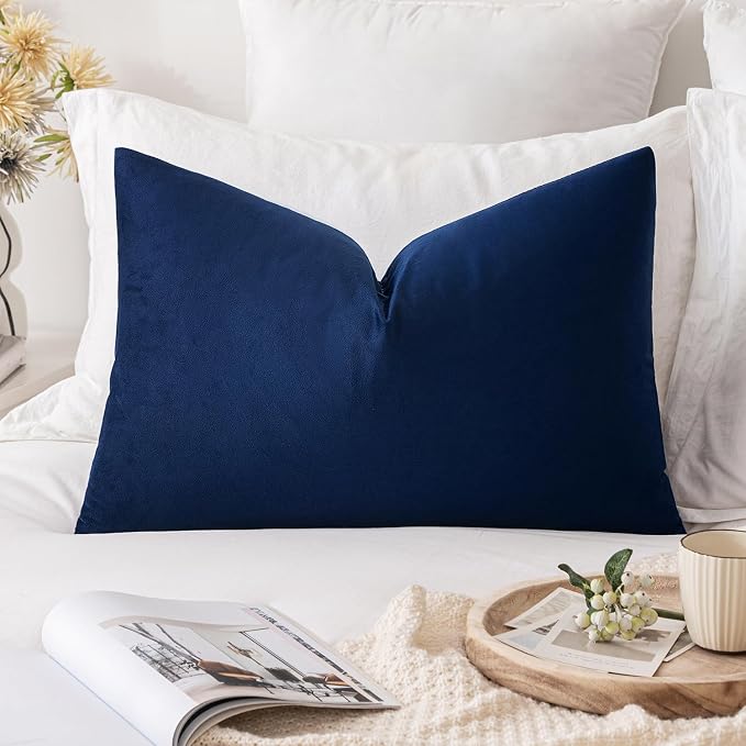MIULEE 16x24 Inch Lumbar Velvet Throw Pillow Cover Set of 1 Dark Blue | Soft Luxury Decorative Throw Pillow Cover, Single Rectangle Cushion Case, Home Decor for Chair Couch Sofa Bedroom Car Bed
