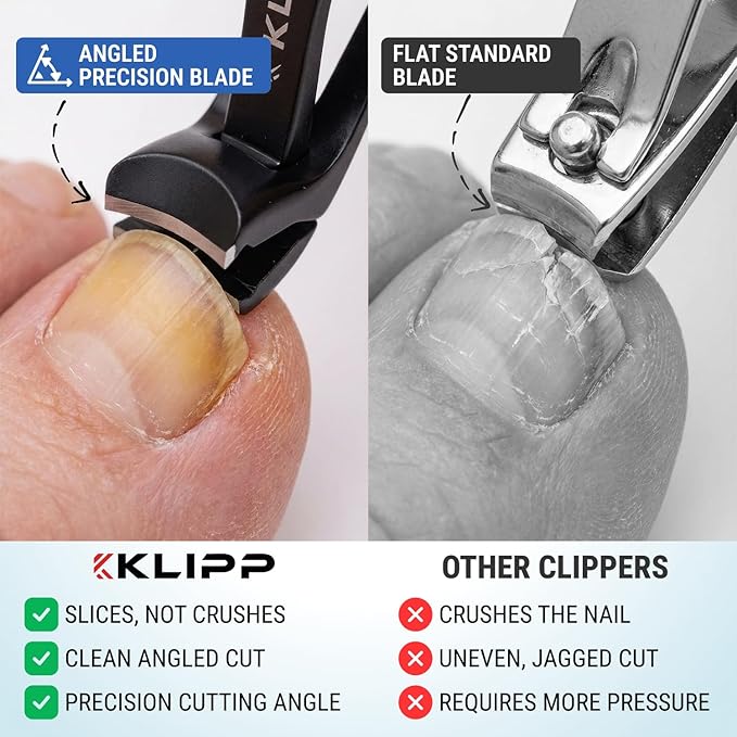 Toenail Clippers for Thick Toenails – KLIPP 15 mm Wide Jaw Thick Fingernail and Toenail Cutter with Curved Stainless-Steel Blades for Seniors (Angled Wide Opening)